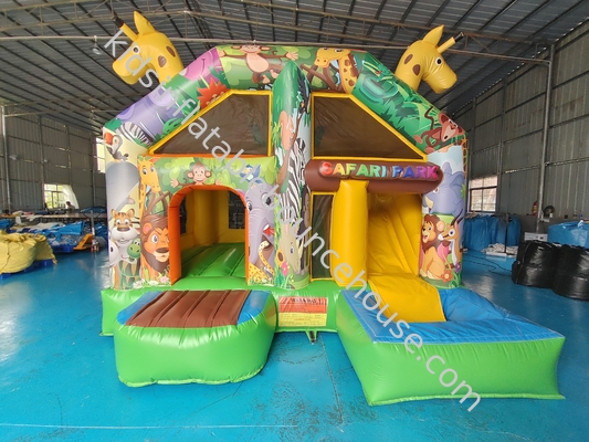 Petite maison de saut en intérieur à impression complète girafe dessin animé parc animal château avec combo Silde