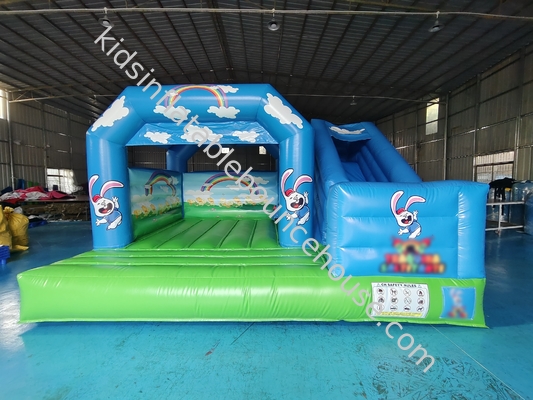 Maison gonflable en bâton en PVC avec diapositives Combo gonflable bleu ciel pour enfants en extérieur à l' intérieur