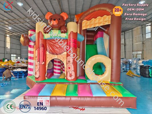 Manufacturer Cute Bear Themed Inflatable Bounce House with Slide for Kids
