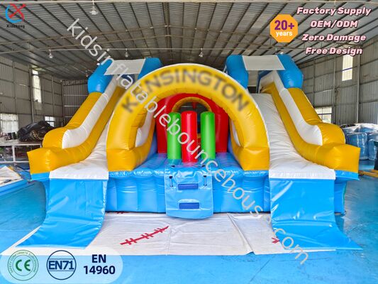 Château gonflable double toboggan commercial avec obstacles, aire de jeux gonflable pour événements